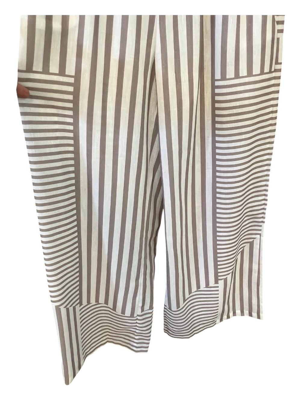 NWT Zaful Khaki White Striped Palazzo Pants Wide Leg Drawstring | Size 4 - Picture 8 of 14
